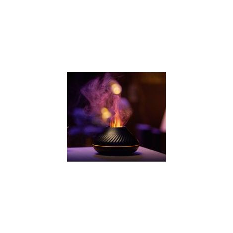 (Black) Flame Aroma Diffuseur d'huiles essentielles humidificateur 7 Couleurs de Flamme, pour la Maison, la Chambre, Le Yoga, Le Bureau, avec Protection d'arrêt Automatique sans Eau