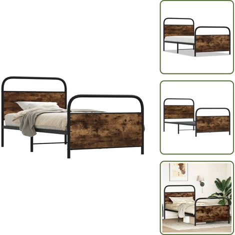 Bettgestell ohne Matratze 100x200 cm Räuchereiche Holzwerkstoff - Bettgestell - Bettgestelle - Bettrahmen - Schlafzimmermöbel