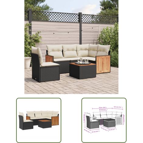 The Living Store 6-tlg. Garten-Sofagarnitur mit Kissen Schwarz Poly Rattan - Gartenmöbel - Esstischgarnitur - Outdoor Möbel - Lounge Set - Rattan Gartenmöbel (1/3)