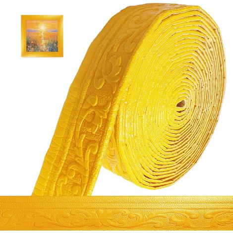 Frise autocollante 3D Moulures en stuc murales, 10 m x 8 cm x 5 mm, moulures décoratives, autocollantes, étanches, bordure en rouleau, pour coins, lignes, plafonds, décoration de plafond, doré (1/5)