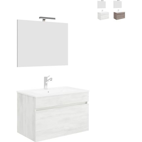 Mueble de baño suspendido con lavabo 80cm espejo y luz led Bogota 80 - Blanco (1/3)