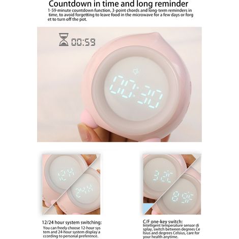 Réveil numérique rose pour enfants avec fonction de réveil lumineux, d'apprentissage du sommeil et de répétition d'alarme. (1/5)