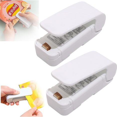 Portable Mini Sealer — 2-in-1 Sealer & Cutter, Handheld Heat Vacuum Sealer for Food Storage & Snack Preservation (White, 2-Pack) (1/5)