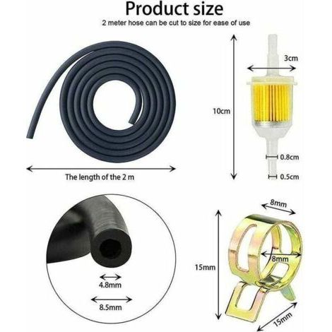 QORVA-Kit de Filtre a Essence Moto avec 2 Pièces Filtre a Gasoil Carburant Diesel et 2M Durite Essence Tondeuse 8mm et 10 Pièces Collier Durite pour Scooters Moto,Tondeuses Gazon,Moteur