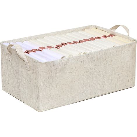 Boîte de rangement en coton et lin, blanche, 47 x 28 x 20 cm, 1 pièce Boîte de rangement pliable en tissu avec structure en acier (1/5)