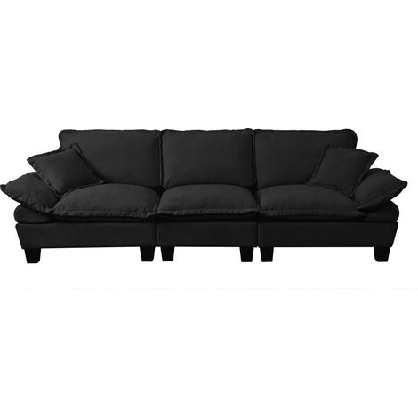 Segelboot-Sofa aus Chenille, 3-Sitzer Modul-Loveseat mit gebogenen Armlehnen, komfortorientierte Couch für kleine Räume & Apartments, Schwarz