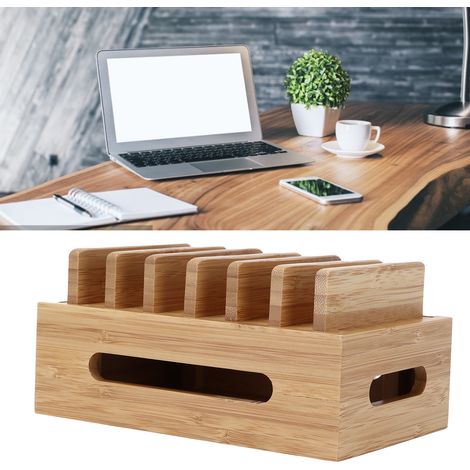 Tragbare Dockingstation aus Bambus für Mobiltelefon, Tablet oder Laptop mit Aufbewahrungsbox für Zuhause oder Büro. (1/5)