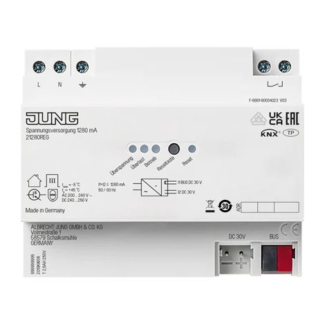 Jung Fuente de alimentación KNX, 1.280 mA, REG, 6 TE 21280 REG