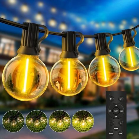 Guirlande Lumineuse Extérieure 15M - Guirlandes Guinguette Exterieur avec Télécommandé, 3 Modes, Minuteur, 25+1 G40 LED Ampoules, IP45 Imperméable, Contrôle Distance Étanche Guirlande Lumineuse (1/5)