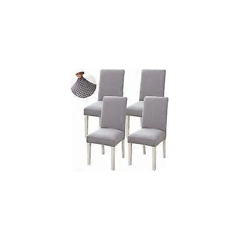 Ensemble de 4 housses de chaise extensibles, housses de chaise de salle à manger amovibles et lavables, pour la maison, l'hôtel ou le restaurant (gris clair) (1/5)