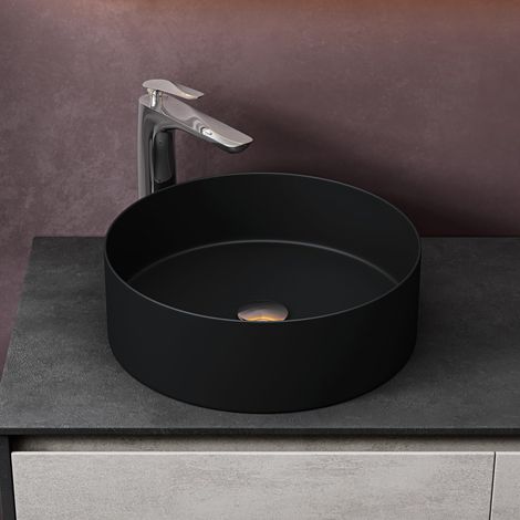 doporro lavabo sobre encimera lavabo de cerámica lavabo redondo 40x40x13 cm lavabo negro mate para aseo de invitados Brüssel203