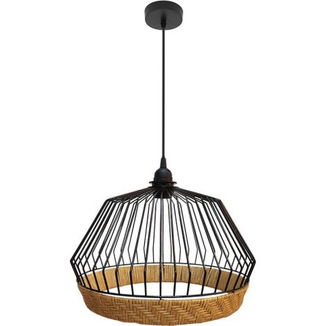 Hugo Lampada a sospensione in metallo e rattan nero/naturale 1xE27 (33xØ36x36cm)