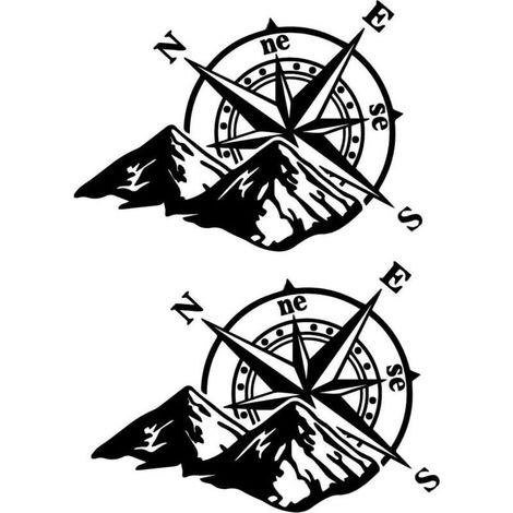 Autocollant Voiture Boussole, 2Pièces Autocollants de Boussole de Montagne, Autocollants de Voitur, décalcomanie, pour voitur (1/4)
