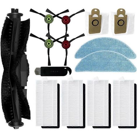 Pièces de rechange et accessoires pour aspirateur robot HONITURE Q6 SE : brosse principale, filtre HEPA et sac à poussière.
