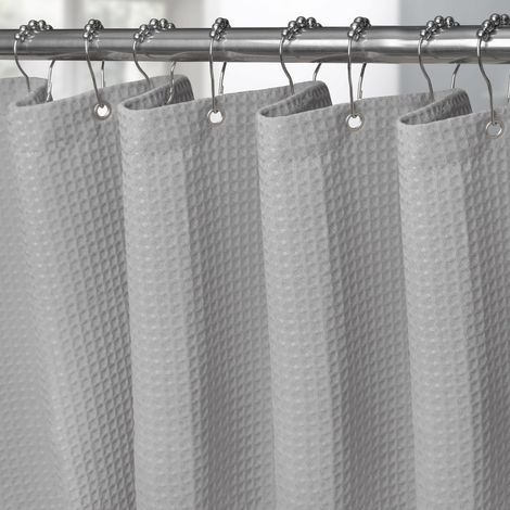 Rideau de Douche Motif Gaufre avec Anneaux en Métal Imperméable Anti-Moisissures Polyester Tissu Rideau Salle de Bain Lourd pour Baignoire Cabine de Douche - 275x182CM (Gris Clair) (1/5)