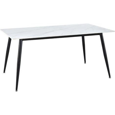 Table 180 x 90 cm céramique blanc marbré pieds métal noir - RYDER 2 (1/5)