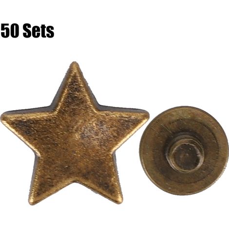 50 jeux de rivets en forme d'étoile, vis à tête plate de 12 mm, accessoires de vêtements, alliage de zinc résistant à la corrosion (bronze). (1/5)