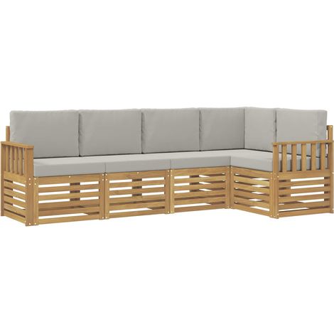 Set di divani da esterno 5 pz Bianco e Grigio Chiaro Poliestere vidaXL (1/5)