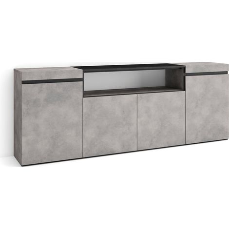 Skraut Home - Sideboard, Highboard, Kommode, Komodenschrank, 200x75x35cm, 4 Türen, Wohnzimmer, Küche, Moderner Stil, Zementgrau (1/5)
