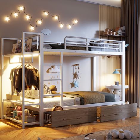 Cama litera infantil con cajones LED y estantes HAVRYA (1/5)