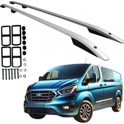 Barre portatutto lunghe per Ford Transit Custom dal 2012 al 2023, colore argento. (1/5)
