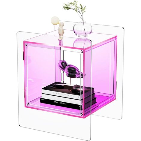 Table d'Appoint en Acrylique, Table de Chevet, Transparent pour Salon, Chambre, 46 x 40 x 55 cm (Rose) (1/5)