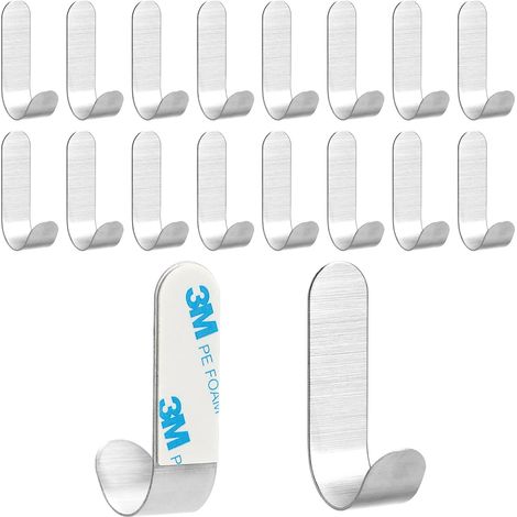16 Crochet Mural Salle de Bains en Acier Inox, Accroche Serviettes Adhésif 3M, Imperméable, Crochets Muraux Autocollants Mat pour Serviette, Clés, Maison, Cuisine, Chambre -