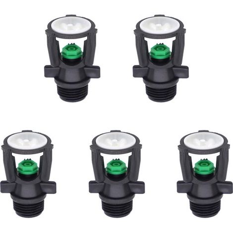 Aspersor de jardín de 5 piezas con rosca externa，aspersor giratorio automático de 360° para césped，cultivos de hortalizas e irrigación (1/5)