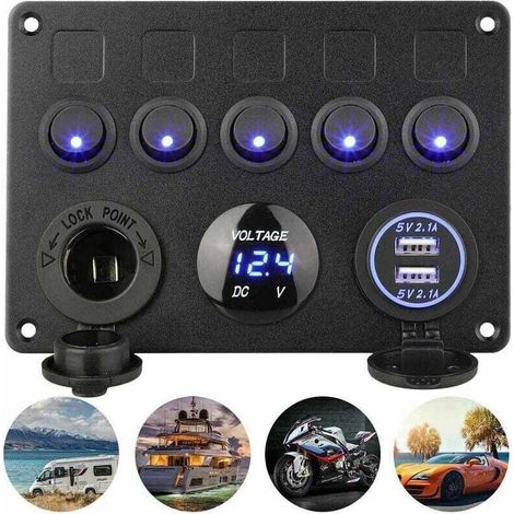 5 Gang Panneau de Commutateur à Bascule Interrupteur à Bascule Panneau Tableau Electrique Bateau Voiture Etanche 12V/24V Camion Remorque SUV Camping-car (1/5)