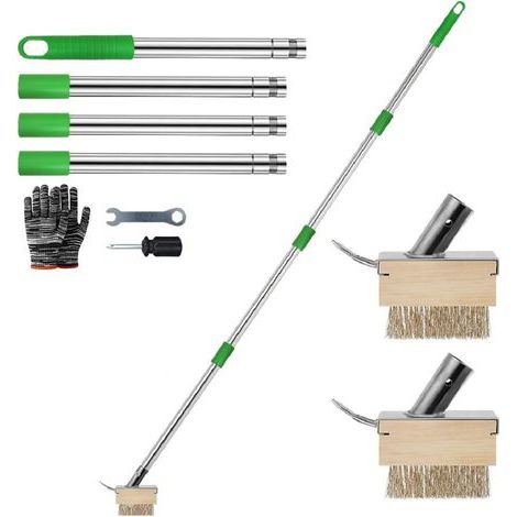 Brosse À Joints - Manche Télescopique Acier Inoxydable 150 Cm - Tête Métallique Avec Grattoir Et Poils En V - Pour Pavés Terrasses Dalles Murs - Lot De 2 (1/5)