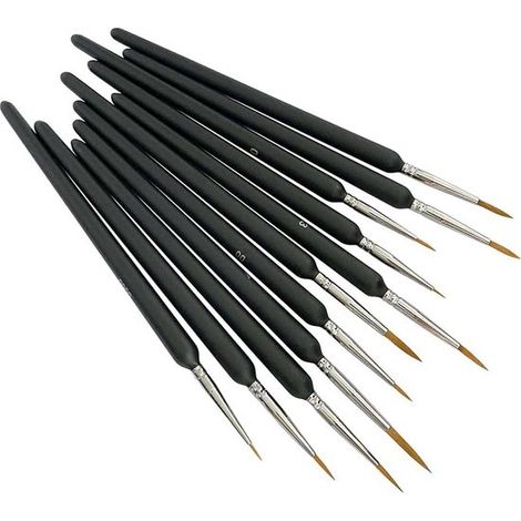 Set de 11 Pinceaux - Peinture Pinceaux - Aquarelle, Acryl, Huile - Noir - Bois - 20 cm (1/4)