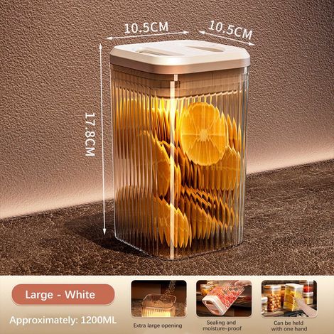 Boîte De Rangement Alimentaire - Réservoir Étanche À Système De Fermeture Par Pression - Pour Farine Sucre Céréales Café Croquettes - Blanc - 17,8 X 10,5 X 10,5 Cm - 1 Pièce (1/3)