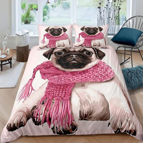 Bettwäsche-Set Mops 220x240 cm 3-teilig 100% Mikrofaser mit 2 Kissenbezügen 80x80 cm