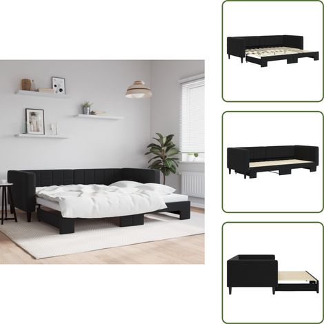 Tagesbett Ausziehbar Schwarz 90x200 cm Samt - Schlafsofa - Couchbett - Gästebett - Tagesbett - Ausziehbares Bett (1/5)