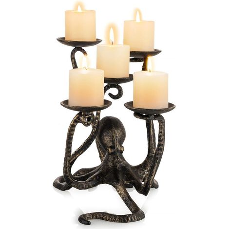 Kerzenständer Oktopus für 5 Teelichter, Gusseisen, Gothic Deko (1/5)