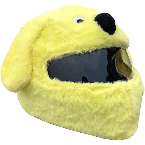 Motorradbezug aus Plüsch mit Cartoon-Motiv, ideal für Fahrspaß und als Geschenk (Helm ausgenommen), gelber Welpe (1/3)