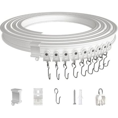 5 Mètres Rail de Rideau Plafond, Kit de Rail Rideau Flexible Pliable en ABS avec Poulies Silencieuses pour Separation de Piece, Rideaux, chambre, Balcon, Bureau, Hôtel, Blanc (1/5)