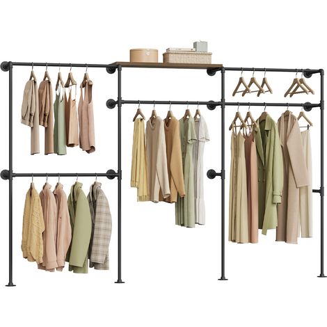 Woltu – Tringle à vêtements murale – 5 rails de suspension – Métal revêtu de poudre – Capacité 30kg par rail – Dimensions 283 x 33,5 x 186cm