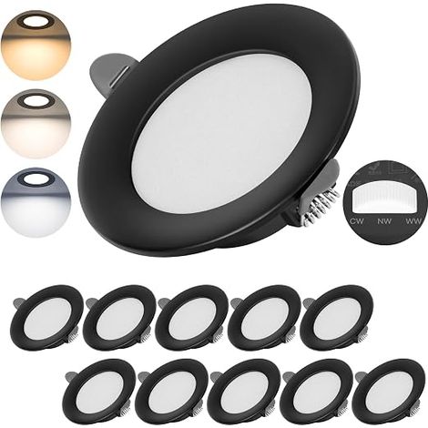Spot LED Encastrable Extra Plat 7W 700LM,Spots de plafond 2700K 4500K 6000K Réglable, spot salle de bain IP44, Rond Ultra Slim Downlight en métal (Noir) (1/5)