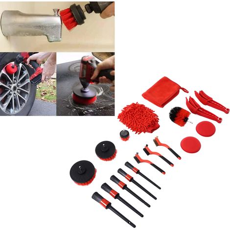 Kit de lavage auto, 18 pièces, brosse pour perceuse électrique, brosse de nettoyage, brosse pour pneus, brosse pour les recoins intérieurs (1/5)