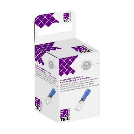 ASSORTIMENT DE COSSES À LANGUETTE MÂLES 6.30 X 0.80 MM TRU COMPONENTS T1904C043 8436768 180 ° PARTIELLEMENT ISOLÉ BLEU 25 PC(S) (1/3)