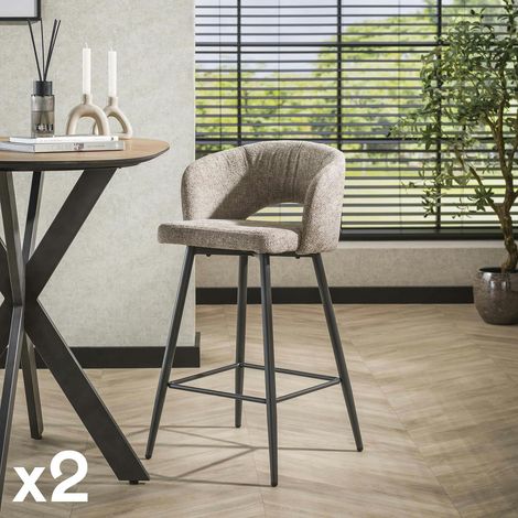 Tabouret de bar beige sable en velours tissé avec dossier ouvert (lot de 2) GALWAY (1/5)