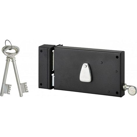 Thirard – Serrure horizontale en applique 4 gorges à tirage pour porte d'entrée gauche – Dimensions 140x82mm – Pêne réversible en acier – Finition époxy noir