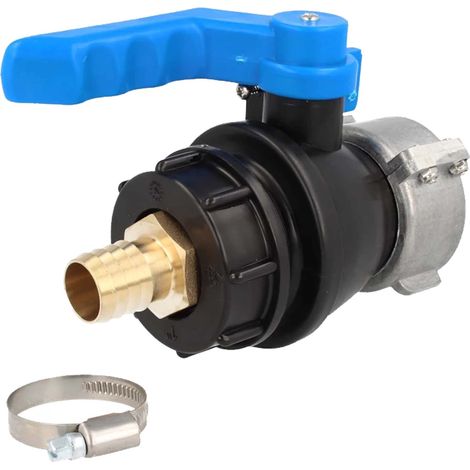 tecuro IBC Adapter Kugelventil mit Schlauchtülle Ø 25 mm, beidseitig Grobgewinde S60 x 6 , HDPE-schwarz (1/5)