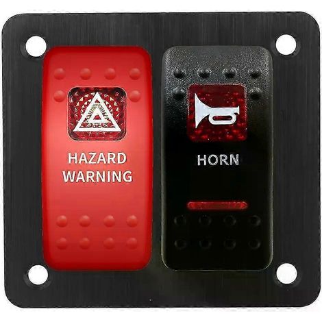 2-fach Wippschalterpanel mit zwei LEDs für Warnblinkanlage und Hupe, passend für LKW, Boot und Auto, inklusive Zigarettenanzünderbuchse – JXLGV (1/5)