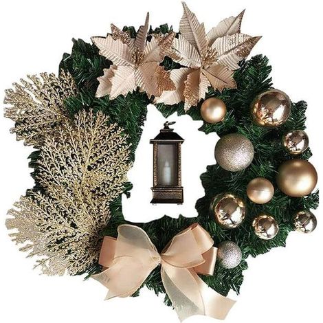 Couronne de noël fleurs artificielles couleur champagne décoration intérieure et extérieure porte fenêtre cheminée murale 25cm (1/5)