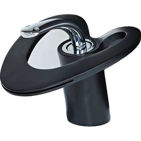 Robinet de lavabo, à poignée unique, monté sur le plan de travail, Chrome Noir (1/2)