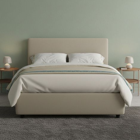 Talamo Italia Letto piazza e mezza Ascenza, Letto contenitore con rivestimento in ecopelle, 100% Made in Italy, Apertura frontale, con materasso Cm 120x190 incluso, Tortora, con imballo rinforzato (1/5)