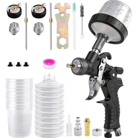 Mini pistolet à peinture HVLP avec 2 buses de 0,8/1,0 mm et 10 gobelets jetables de 200 ml, pistolet à peinture léger à air comprimé, pour meubles, murs, clôtures, portes, bricolage (1/5)