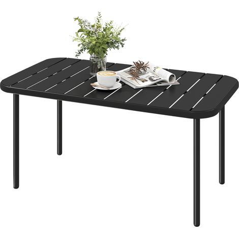 Rechteckiger Gartentisch aus schwarz verzinktem Stahl, Lattenrost, abgerundete Ecken, 90 x 50 x 43 cm